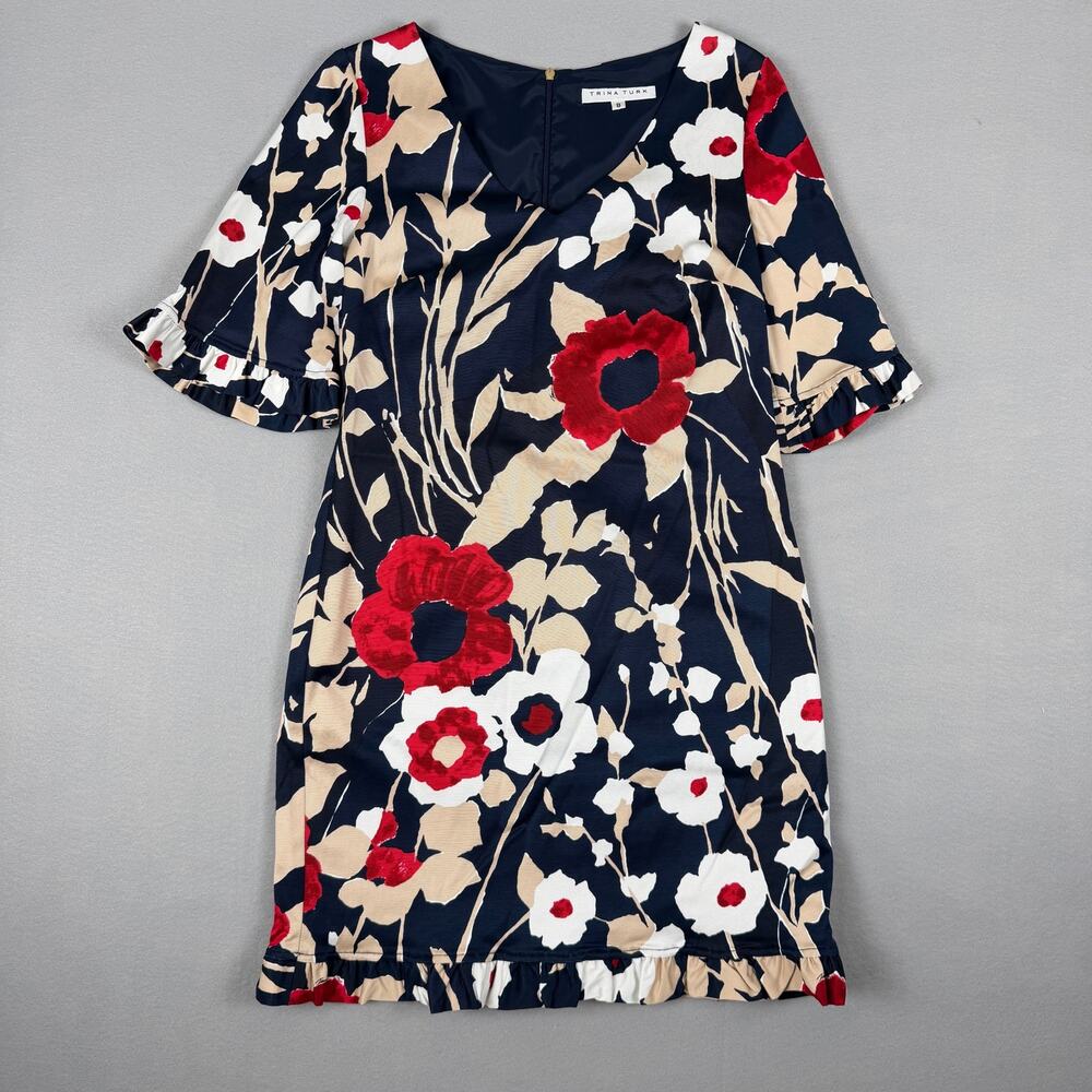 Trina Turk Floral Ruffle-Sleeve Shift Dress, Style TTDT191012 women’s size 8